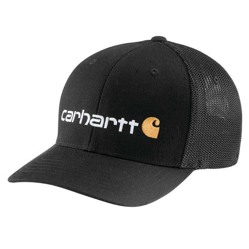Carhartt Rugged Flex® Fitted Canvas Mesh-Back Logo Graphic Cap (Asphalt, M/L)
