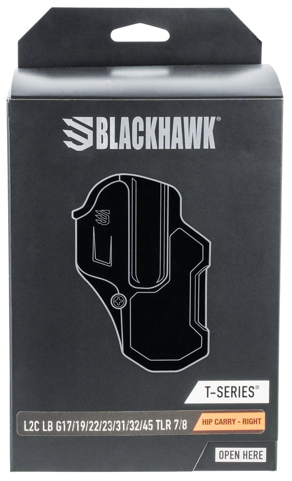 Blackhawk 410200BKR T-Series L2C Light Bearing Black Polymer OWB Glock 17,19,22,23,31,32,45,47 w TLR 7/8 Right Hand