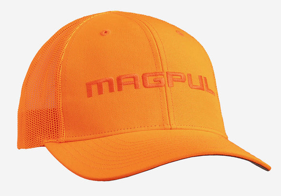 Magpul MAG1108-814 Wordmark Trucker Hat Blaze Orange OSFA