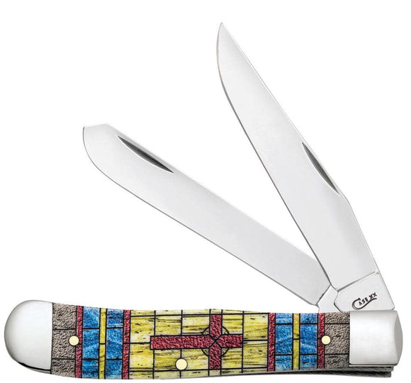 Case Smooth Natural Bone Stained Glass Trapper Cross in Jewel Box (Natural Bone - Cross)