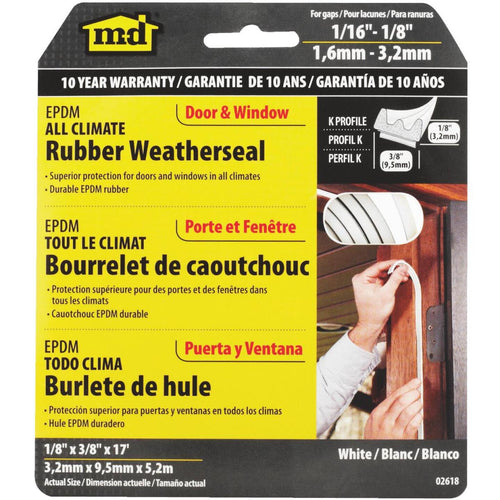 M-D Brown 17' 3/8  Extreme Temp Small Gap Rubber Weatherstrip, White