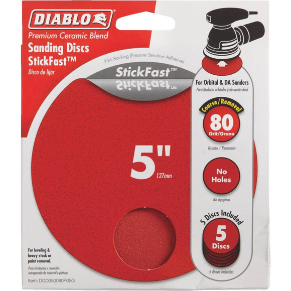Diablo StickFast 5 In. 80 Grit Sanding Disc (5-Pack)