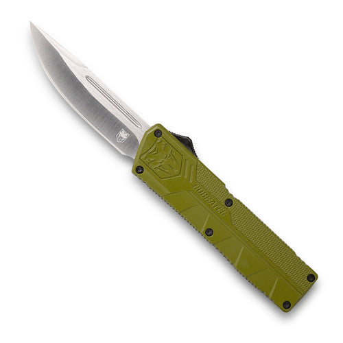 Cobra Tec Knives ODCTLWDNS Lightweight  3.25 Drop Point Plain OD Green Aluminum Handle OTF