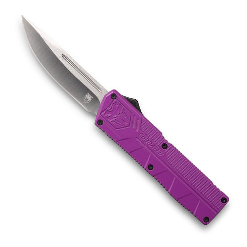 Cobra Tec Knives PURCTLWDNS Lightweight  3.25 Drop Point Plain D2 Steel Purple Aluminum Handle OTF