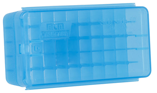 MTM P50SS9M24 Side-Slide Ammo Box Pistol 9mm,30 Luger,32 S&W,380 ACP,9mm Makarov 50 Rounds Clear Blue Plastic