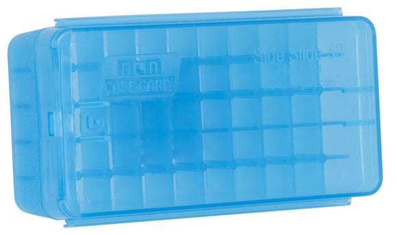 MTM P50SS9M24 Side-Slide Ammo Box Pistol 9mm,30 Luger,32 S&W,380 ACP,9mm Makarov 50 Rounds Clear Blue Plastic