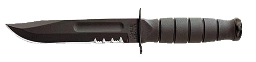 Ka-Bar 1257 Short Fight/Utility 5.25 Clip Point Part Serrated Black 1095 Cro-Van Kraton G Black Handle Fixed