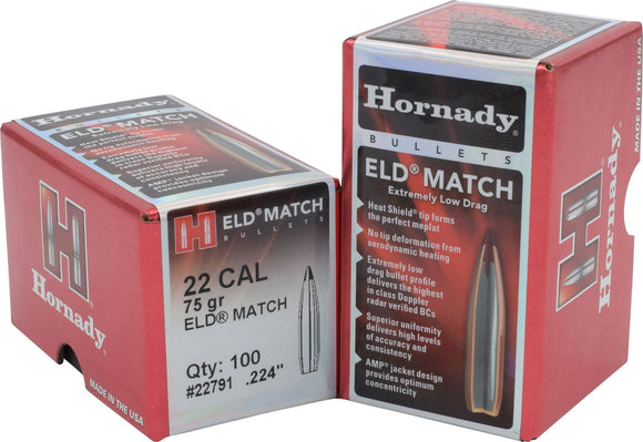 Hornady 22791 ELD Match  .22 Cal .224 75 gr Extremely Low Drag-Match 100 Per Box