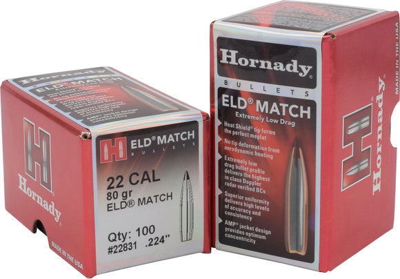 Hornady 22831 ELD Match  .22 Cal .224 80 gr Extremely Low Drag-Match 100 Per Box