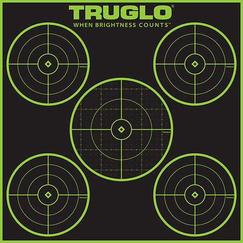 Truglo TG11A12 Tru-See  Self-Adhesive Paper 12 x 12 5-Bullseye Black Target Paper w/Green Accents 12 Per Pack