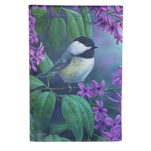 Evergreen Chickadee on Lilac Suede House Flag