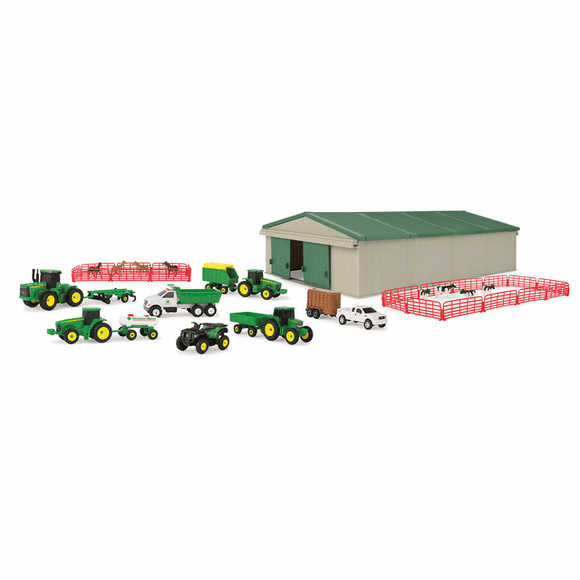 John Deere 70 Piece Farm Value Set with Vehicles, Implements, Animals and Shed