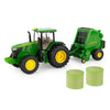 Tomy John Deere 1:32 Scale 7270R Tractor with 560R Baler and Round Bale - 3 Piece Farm Toy Set (3 Piece)