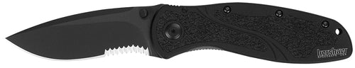 Kershaw 1670BLKST Blur  3.40 Drop Point w/Recurve Part Serrated DLC Blackwash 14C28N Sandvik Black Anodized Aluminum Handle Folding