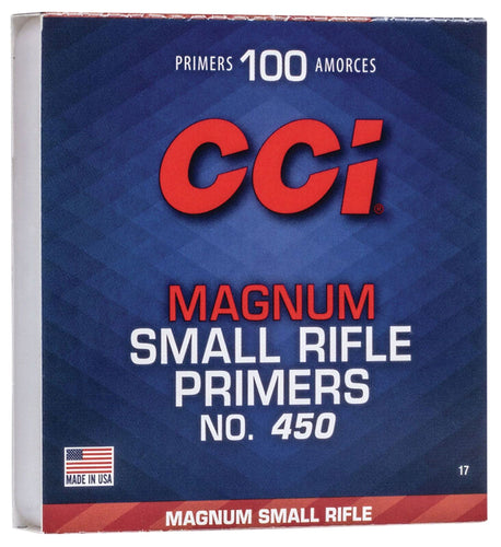 CCI 0017 Magnum Rifle No. 450 Small Magnum Rifle 100 Per Box 10 Boxes Per Case Total 1000
