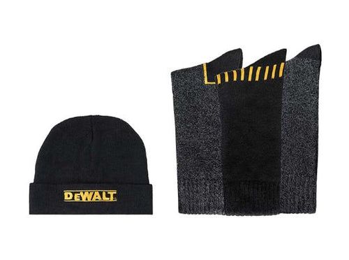 Dewalt Men's Everyday Cotton Blend Work Sock & Knitted Hat Set (10-13 (3-pack))