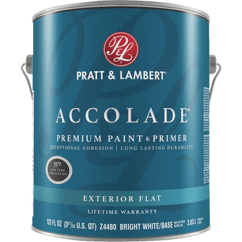 Pratt & Lambert Accolade 100% Acrylic Paint & Primer Flat Exterior House Paint, Bright White Base, 1 Gal.