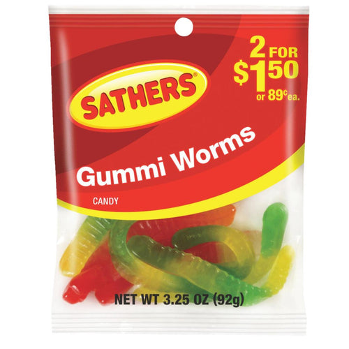 Sathers Assorted Fruit Flavors 3.25 Oz. Gummi Worms