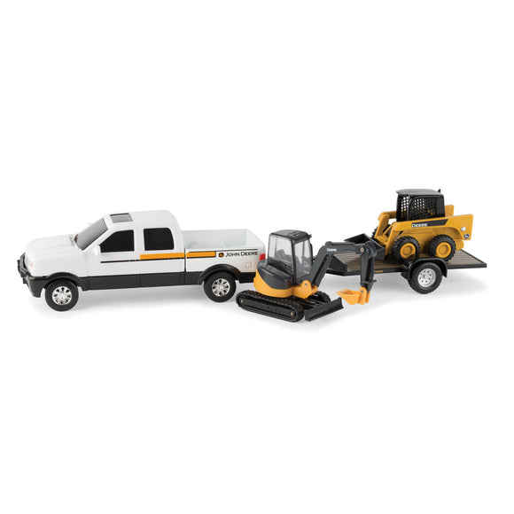 Tomy John Deere Construction Toy Set - Pickup Truck, Trailer, Tracked Mini Hoe and Skid Loader (8