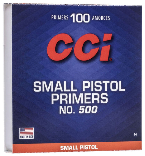 CCI 0014 Standard Pistol No. 500 Small Pistol Primers 100 Per Box 10 Boxes Per Case Total 1000
