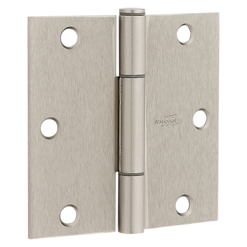 National Hardware Squeak Guard Door Hinges Square Corner 3.5, Satin Nickel