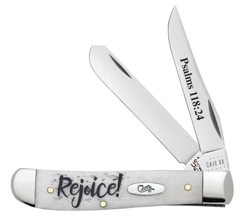 Case Religious Sayings Rejoice Embellished Smooth Natural Bone Mini Trapper
