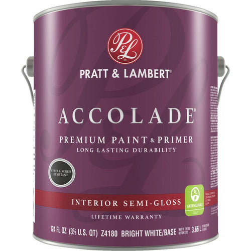 Pratt & Lambert Accolade Premium 100% Acrylic Paint & Primer Semi-Gloss Interior Wall Paint, Bright White Base, 1 Gal.