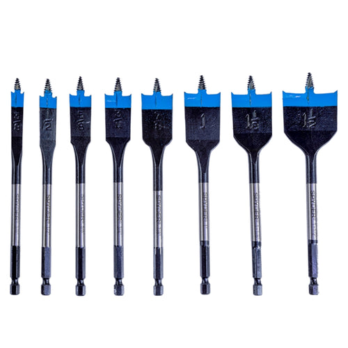 Spyder 8-Piece Assorted Woodboring Spade Bit Set (3/8, 1/2, 5/8, 3/4, 7/8, 1, 1-1/8, 1-1/2) Stinger™
