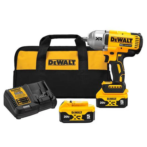 Dewalt 20V MAX* XR 1/2 In. High Torque Impact Wrench With Hog Ring Anvil Kit and (2) 5.0 Ah Batteries & Charger Kit