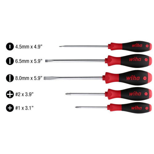 Wiha Tools 5 Piece SoftFinish Slotted and Phillips Screwdriver Set