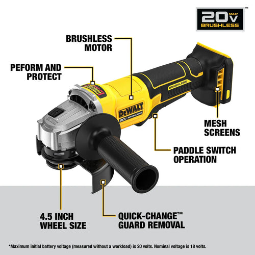 DEWALT® 20V MAX* Brushless Cordless 4-1/2 Paddle-Switch Grinder (Tool Only)
