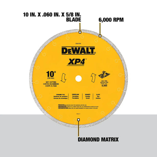 Dewalt XP4 10-In. X 0.060-In. Wet Cutting Porcelain Tile Diamond Blade
