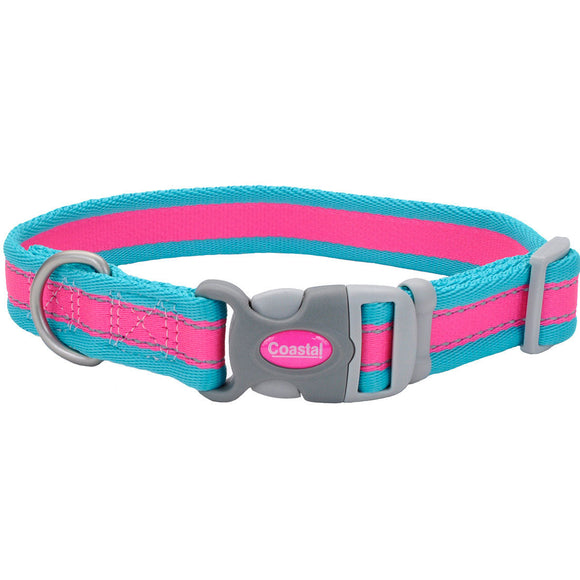 Coastal Pet Pro Reflective Adjustable Dog Collar (Aqua with Neon Yellow, 8