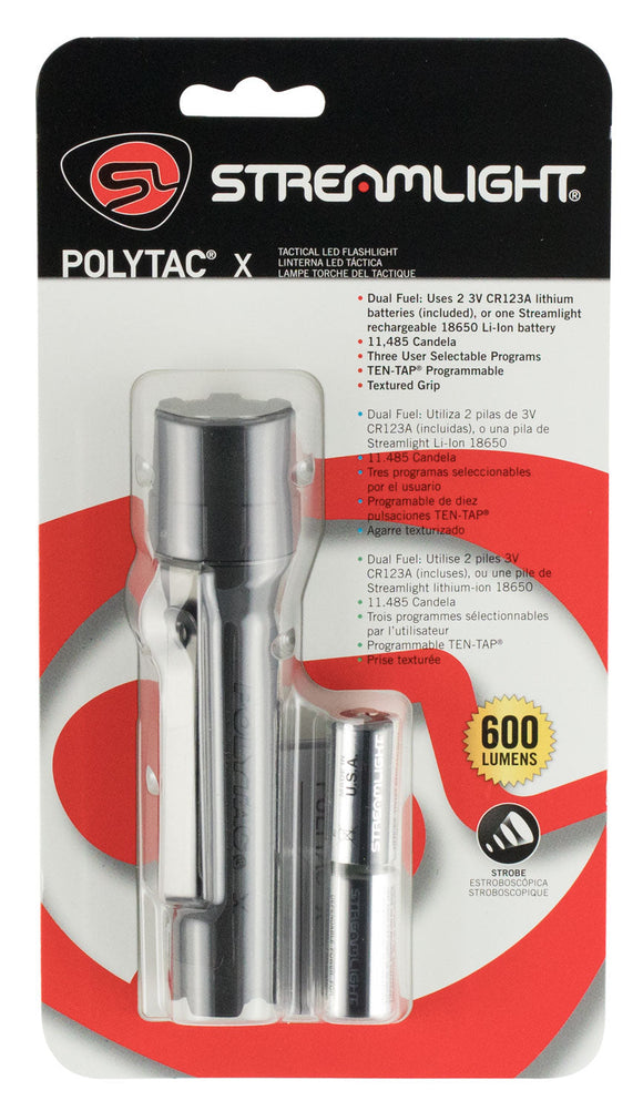 Streamlight 88600 PolyTac X  600/260/35 Lumens C4 LED Polymer Black CR123A Lithium