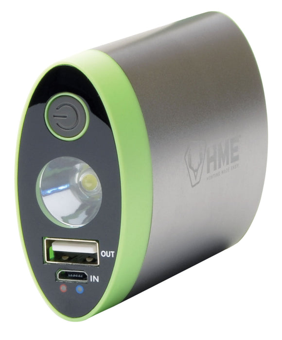 HME HW Hand Warmer  with Light ABS Plastic Sliver w/Green Accent Rechargeable Lithium Ion