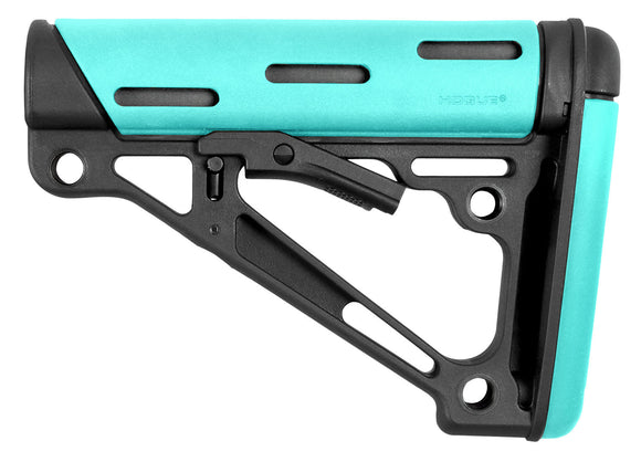 Hogue 13440 OverMolded Collapsible Buttstock Black Synthetic w/Aqua OverMolded Rubber for AR15/M16 with Mil-Spec Tube