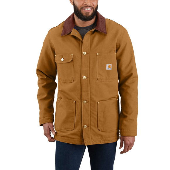 Carhartt Loose Fit Firm Duck Blanket-Lined Chore Coat in Carhartt Brown