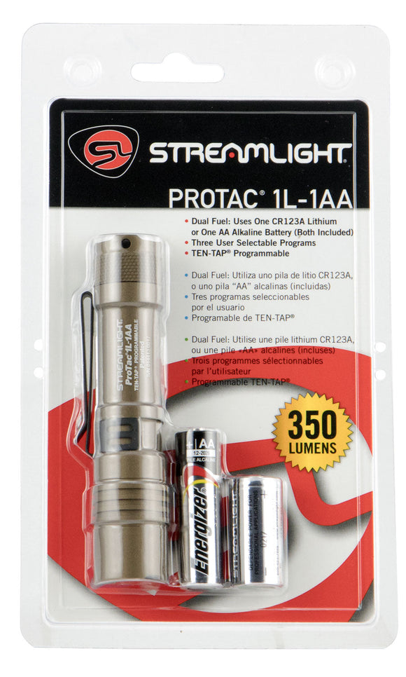 Streamlight 88073 ProTac 1L-1AA 350/150/40 Lumens C4 LED Aluminum Coyote CR123A Lithium/AA