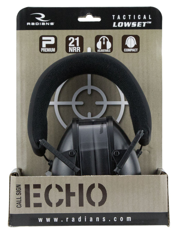 Radians CSE40BX Tactical Lowset Earmuff Polymer 21 dB Over the Head Black Ear Cups w/Black Band