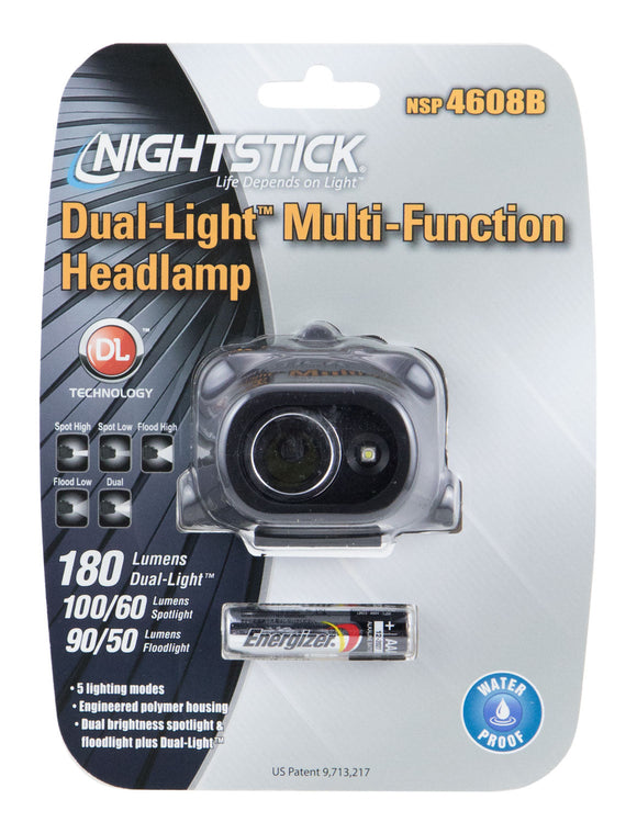 Nightstick NSP4608B Dual Light Headlamp Black 180/100, 140/80, 220/115 Lumens