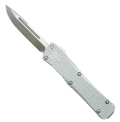Cobra Tec Knives MKSILMDNS Mini Mamba  2.25 Drop Point Plain D2 Steel Silver Aluminum Handle OTF