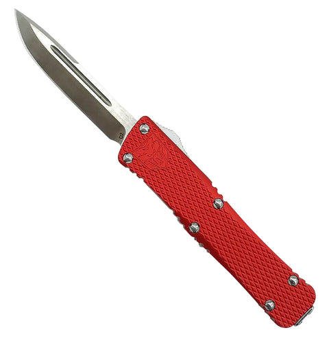 Cobra Tec Knives MKRMDNS Mini Mamba  2.25 Drop Point Plain D2 Steel Red Aluminum Handle OTF