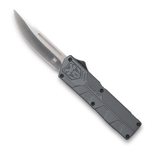 Cobra Tec Knives GYCTLWDNS Lightweight  3.25 Drop Point Plain D2 Steel Gray Aluminum Handle OTF