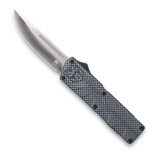 Cobra Tec Knives CFCTLWDNS Lightweight  3.25 Drop Point Plain D2 Steel Carbon Fiber Aluminum Handle OTF