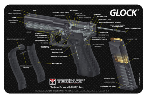 TekMat TEKR17GLOCKCA Original Cleaning Mat  Glock 3D Cutaway 11 x 17