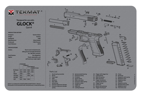 TekMat TEKR17GLOCKG4GY Original Cleaning Mat  Glock Gen4 Parts Diagram 11