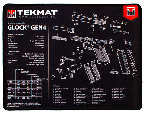 TekMat TEKR20GLOCKG4 Ultra Premium Cleaning Mat  Glock Gen4 Parts Diagram 15 x 20