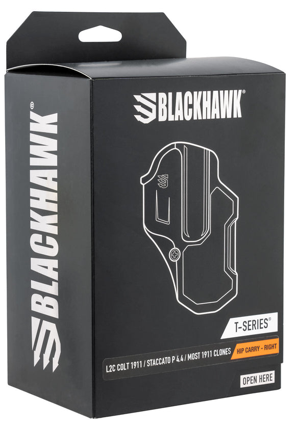 Blackhawk 410703BKR T-Series L2C Black Matte Polymer OWB Colt 1911 w/wo Rail Right Hand