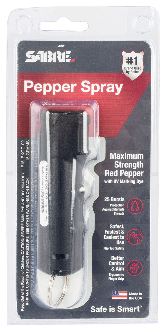 Sabre F15BKOC02 Flip Top Pepper Spray OC Pepper 10 ft Range Black