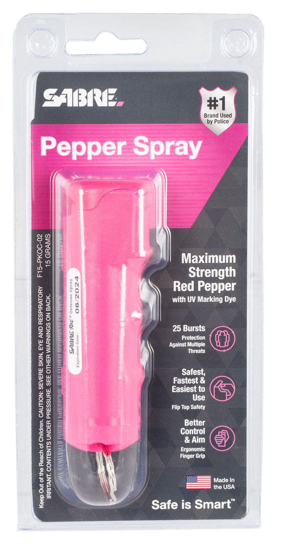 Sabre F15PLOC02 Flip Top Pepper Spray OC Pepper 10 ft Range Pink
